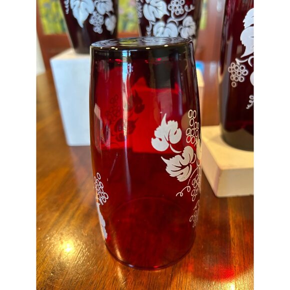 Ruby Red Anchor Hocking Grape Patterned Glass Tumblers. - Picture 12 of 12